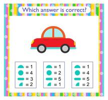 Math activity for kids. Need to find the correct answer. Preschool worksheet activity. vector