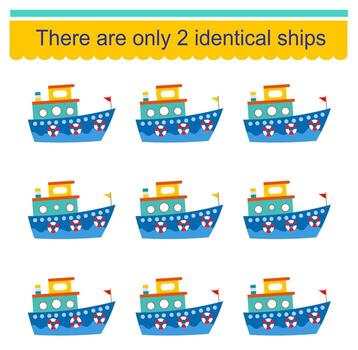 Logical game for children. Find two identical. Visual intelligence vector