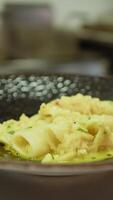 Plating of Macaroni Pasta with Lime Parsley and Shrimp Cream video