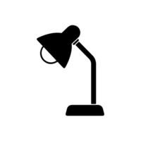 This image is a simple minimalist silhouette illustration of a desk or table lamp. The lamp has an adjustable arm with two segments connected by a joint allowing flexibility in positioning the light. vector