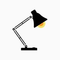 This image is a simple, minimalist silhouette illustration of a desk or table lamp. The lamp has an adjustable arm with two segments connected by a joint allowing flexibility in positioning the light. vector