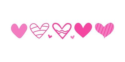 Set of cute icons in heart shape. Valentine's day. Romantic element for holiday, decoration, decor, postcard. Flat illustration. Background white isolated. vector