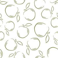 Seamless pattern of hand drawn apples with leaves in a simple line art style on a white background. Perfect for fabric, packaging, wallpapers and eco friendly design. vector