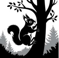 a squirrel climbing a tree, silhouette vector
