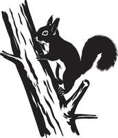 Silhouette of a squirrel climbing a tree vector