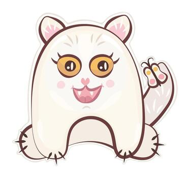 Cute groovy monster sticker, white cat playing with a butterfly character, hippy and trippy avatar, trendy funky illustration vector