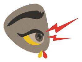 Eye with lightning and broken heart-tear, trendy y2k symbol, halftone pop art psychedelic sign, retro sticker with newspaper effect, 90s grunge illustration vector