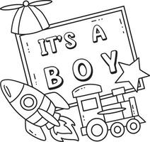 Baby Shower Its a Boy with Toy Isolated Coloring vector