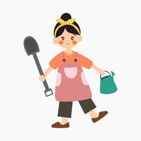 a girl with a shovel and a watering can vector