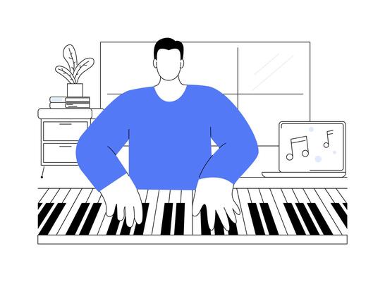 Learn playing piano isolated cartoon illustrations.