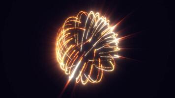A golden, swirling form of light against a dark backdrop, evoking the essence of energy and motion in an abstract digital art style sphere video