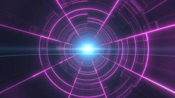 Purple neon tunnel with glowing concentric lines and radiant central light, evoking a sci-fi, immersive atmosphere with a futuristic and digital appeal background video