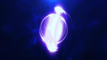 Vibrant purple sphere of light particles in motion on a dark background, creating a sense of cosmic energy and futuristic innovation video