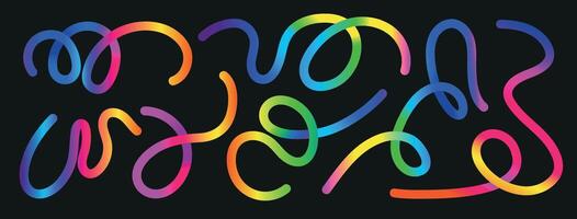 Abstract Color Rainbow Gradient Shapes Set. Gradient abstract shapes. Colorful fluid wave pattern. Graphic with Wavy Lines in Bright Colors. Squiggly Design Elements. vector