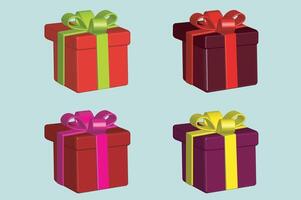 Gift boxes set in different color. Realistic 3d glossy boxes with highlights isolated on bluish background. vector