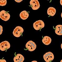 Funny seamless pattern for Halloween on a black background with a pumpkin vector
