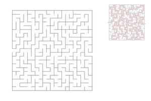 The square maze has an entrance and an exit. Maze with the answer, the path of passage. vector