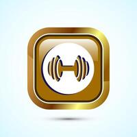 Dumbbell icon design for fitness, gym, exercise, weightlifting. Gold Color Square Button Design vector