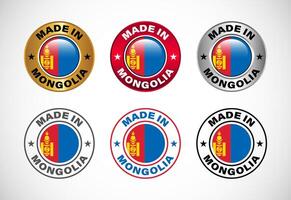 Made in Mongolia label icon with flag. Icon set for business, badge, seal, sticker, logo, and symbol vector
