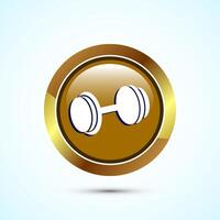 Dumbbell icon design for fitness, gym, exercise, weightlifting. Gold Color Round Button Design vector