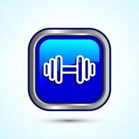 Dumbbell icon design for fitness, gym, exercise, weightlifting. Blue Color Square Button Design vector