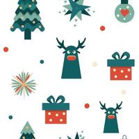 Seamless pattern with deer a gift and a Christmas tree vector