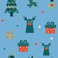 Seamless pattern with deer, a gift and a Christmas tree vector
