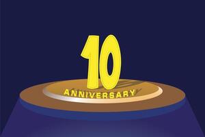 abstract gradient background with podium. 10 years anniversary celebration. vector