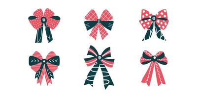 Set of colorful isolated textured bows or ribbons in a flat style vector
