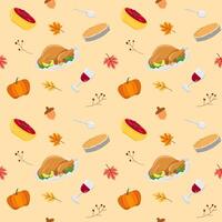 Seamless pattern of Thanksgiving day, thanksgiving dinner in illustration style for using as background, wallpaper, printing vector