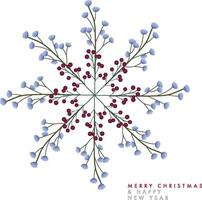 Snowflake with botanical elements in blue and red tones vector