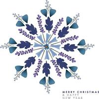 Snowflake with botanical elements in blue tones vector