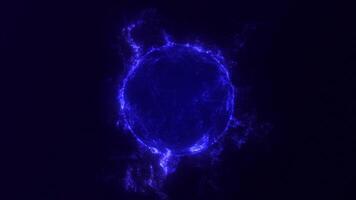 Abstract energetic glowing orb with plasma particles on dark background. Futuristic magical dynamic fractal flowing Blue fire. 4k 60 fps looped virtual assistant animation for social media or business video