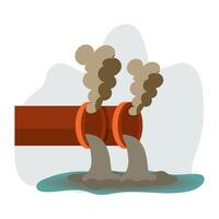 Toxic wastewater pipes in flat design. Water and environmental pollution. illustration isolated. vector