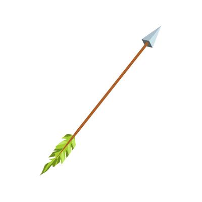 Magic arrow in flat design. Fantasy weapon for archery role playing. illustration isolated.