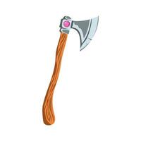 Magic axe weapon in flat design. Fantasy warrior fighting tool with crystal. illustration isolated. vector