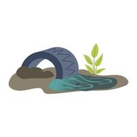 Water pollution in flat design. Dirty sewage and toxic trash in river. illustration isolated. vector