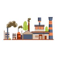 Factory with pollution gas in flat design. Environmental smog contamination. illustration isolated. vector