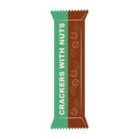 Crackers with nuts in package in flat design. Delicious snacks in pack. illustration isolated. vector