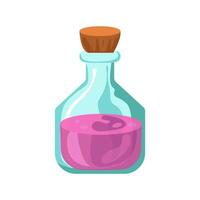Magic potion in bottle in flat design. Fantasy magician weapon, elixir in flask. illustration isolated. vector