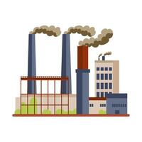 Factory with pollution pipes in flat design. Poisonous air contamination. illustration isolated. vector