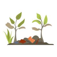 Nature and environmental pollution in flat design. Suffering plants in trash. illustration isolated. vector