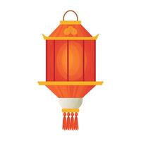 Chinese lantern in flat design. Red hanging paper lamp with tassels. illustration isolated. vector