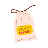 Pretzels in package in flat design. Pastry snack in textile packet. illustration isolated. vector
