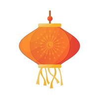 Chinese lantern in flat design. Round shape of red paper lamp with tassels. illustration isolated. vector