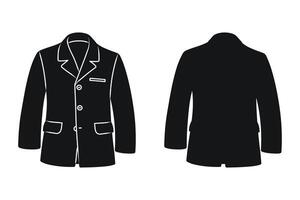 Jacket with pockets and buttons, men wardrobe, black silhouette vector