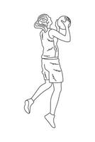 Sketch of the figure of a girl volleyball player, basketball player, high jump, catch the ball vector