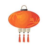 Chinese lantern in flat design. Round shape of red paper lamp with tassels. illustration isolated. vector