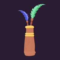 Feather pens in container in flat design. Old handwriting tools with plume. illustration isolated. vector