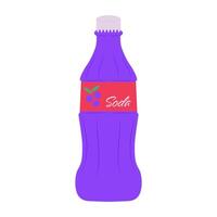 Grape soda in bottle package in flat design. Sweet fruit fizzy beverage. illustration isolated. vector